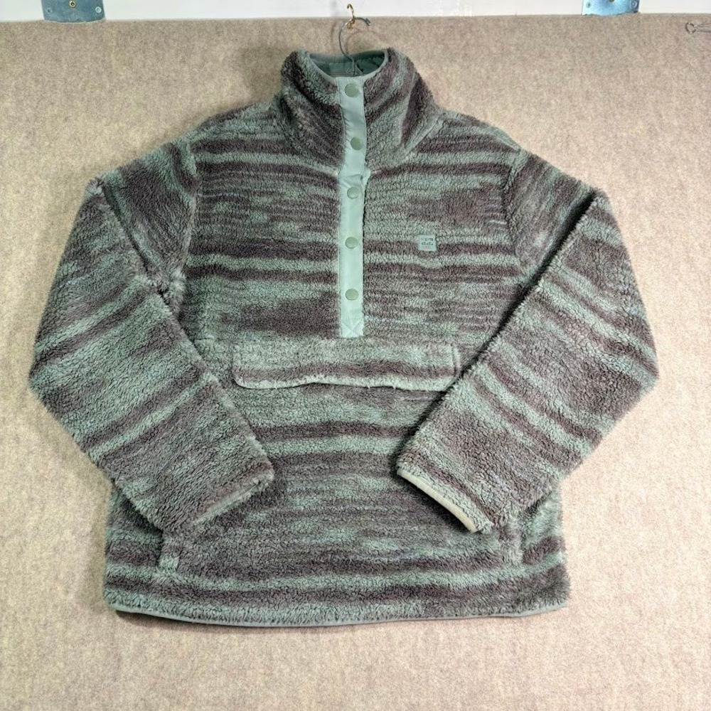 Billabong Fleece Pullover Womens M Green Striped Sherpa Adventure Division Cozy